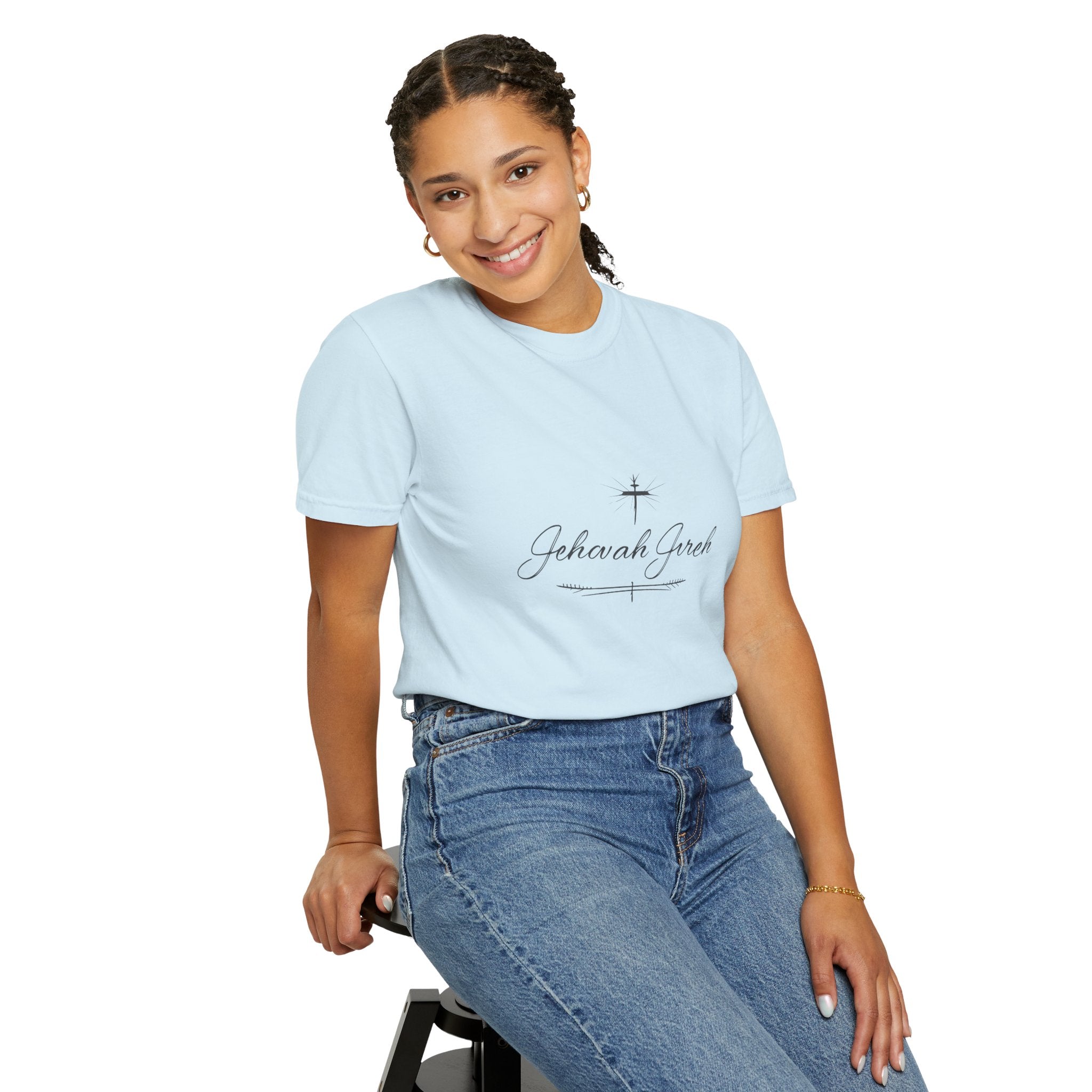 Faithful Script T-Shirt — "Jehovah Jireh" Cross Front & "God Is My Provider" Back
