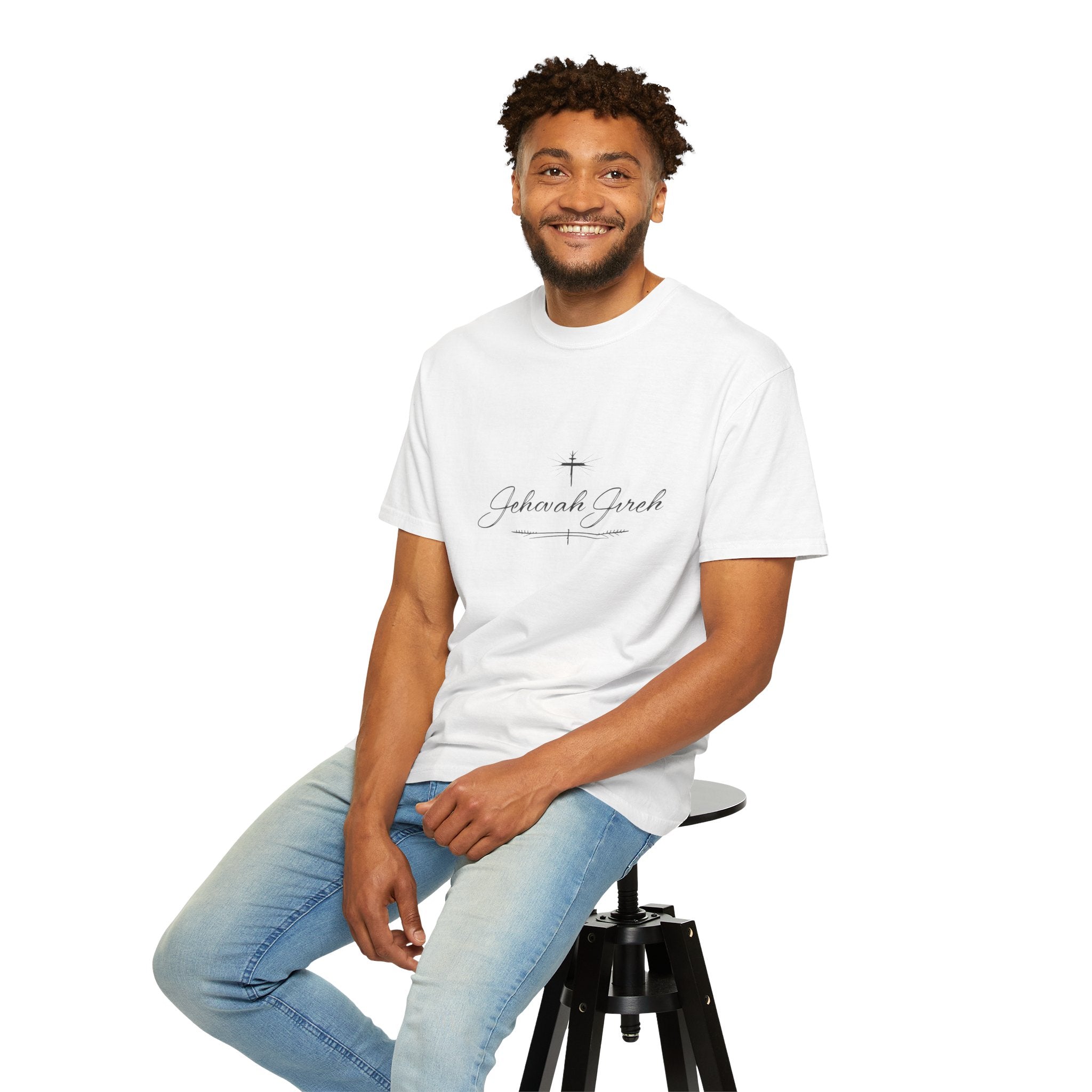 Faithful Script T-Shirt — "Jehovah Jireh" Cross Front & "God Is My Provider" Back