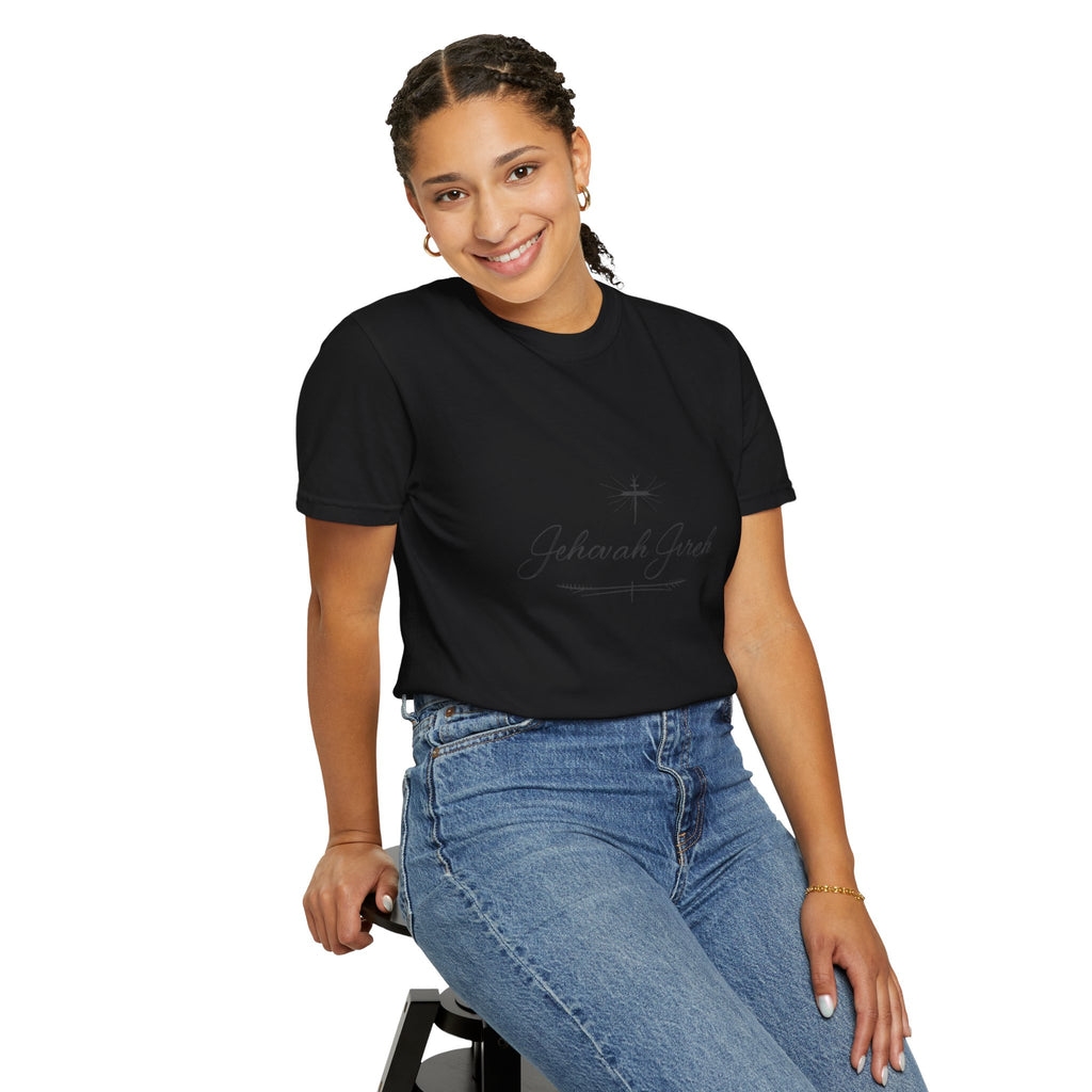 Faithful Script T-Shirt — "Jehovah Jireh" Cross Front & "God Is My Provider" Back