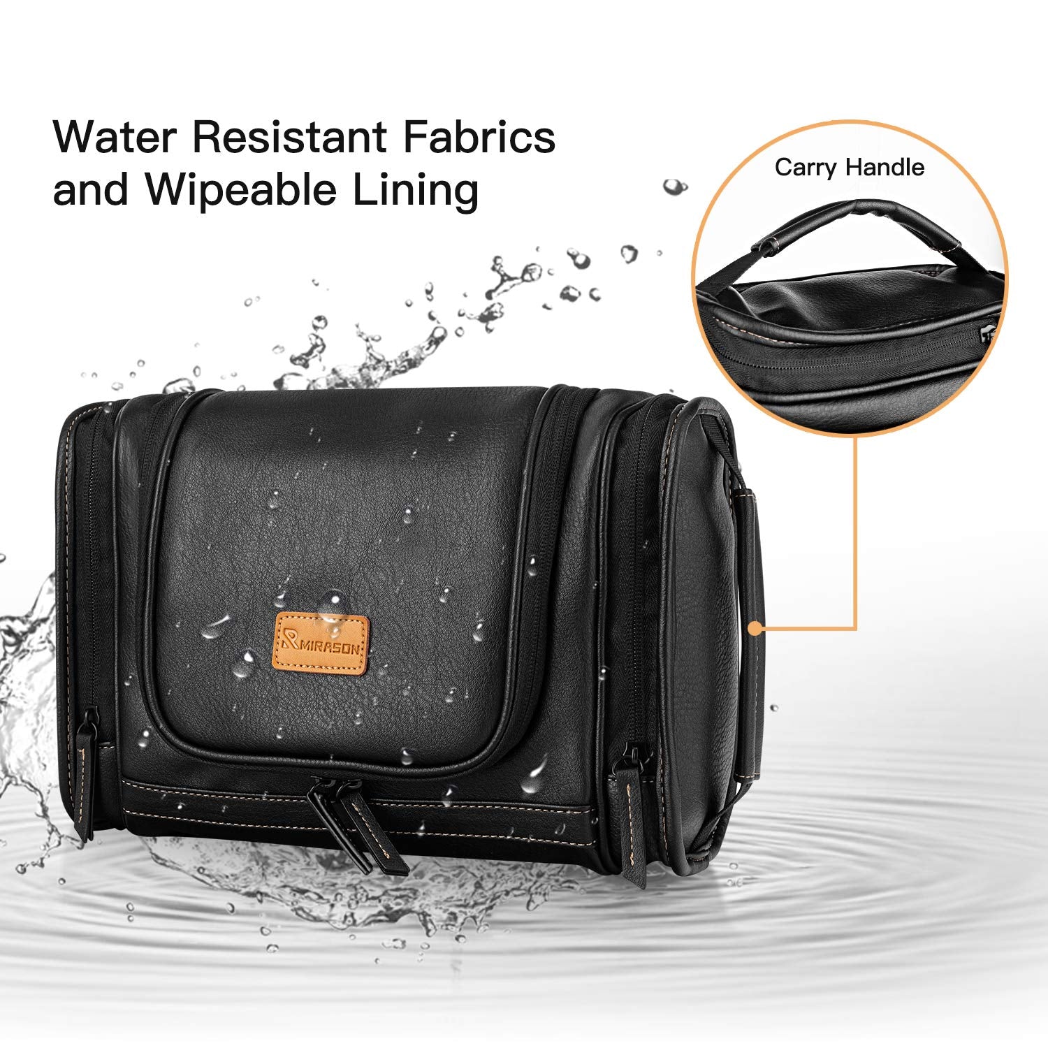 Travel Toiletry Bag, Hanging Toiletry Bag for Men, Leather Travel Shower Bag for Toiletries Dopp Kit Bathroom Bag with Metal Hook Gift for Men (Black)