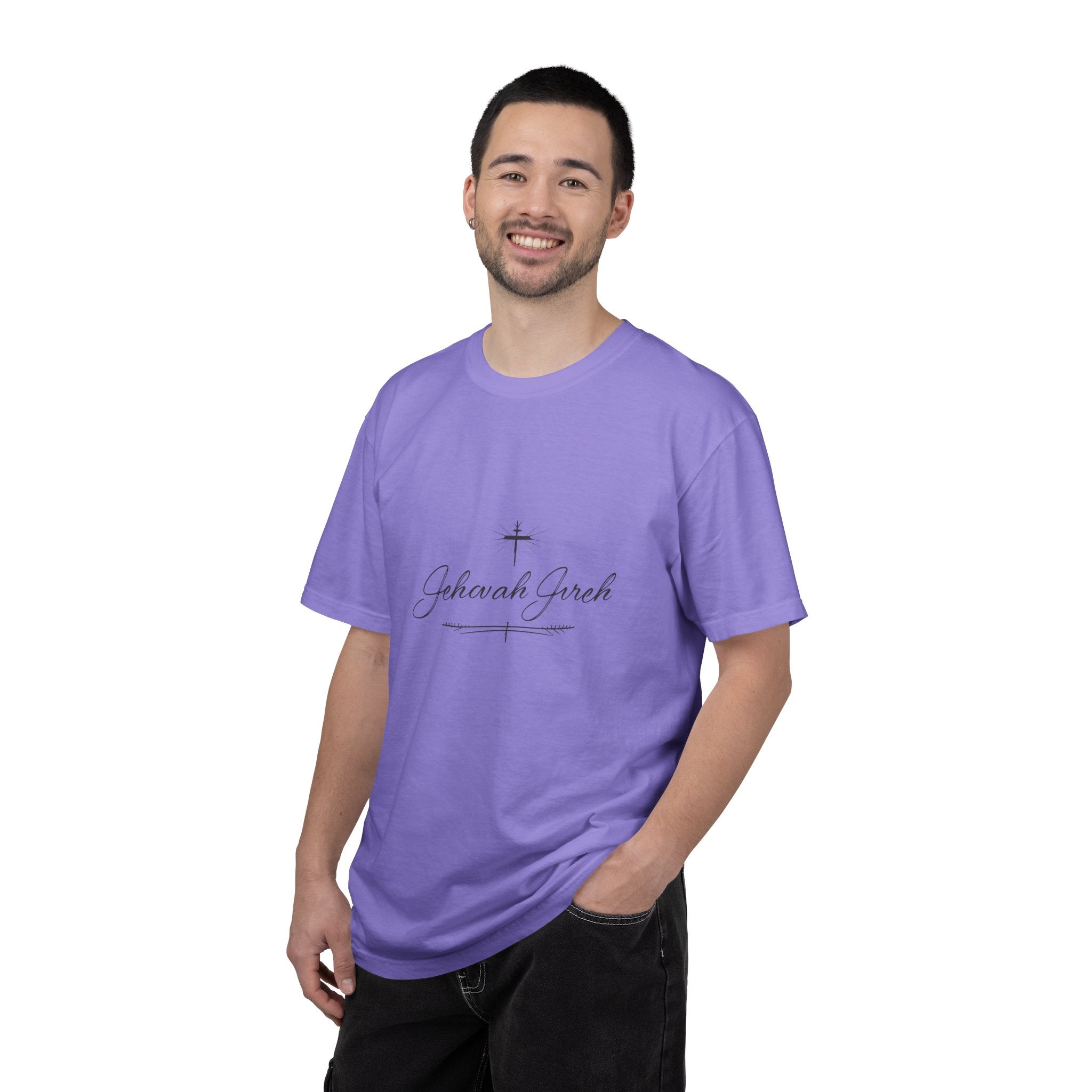 Faithful Script T-Shirt — "Jehovah Jireh" Cross Front & "God Is My Provider" Back