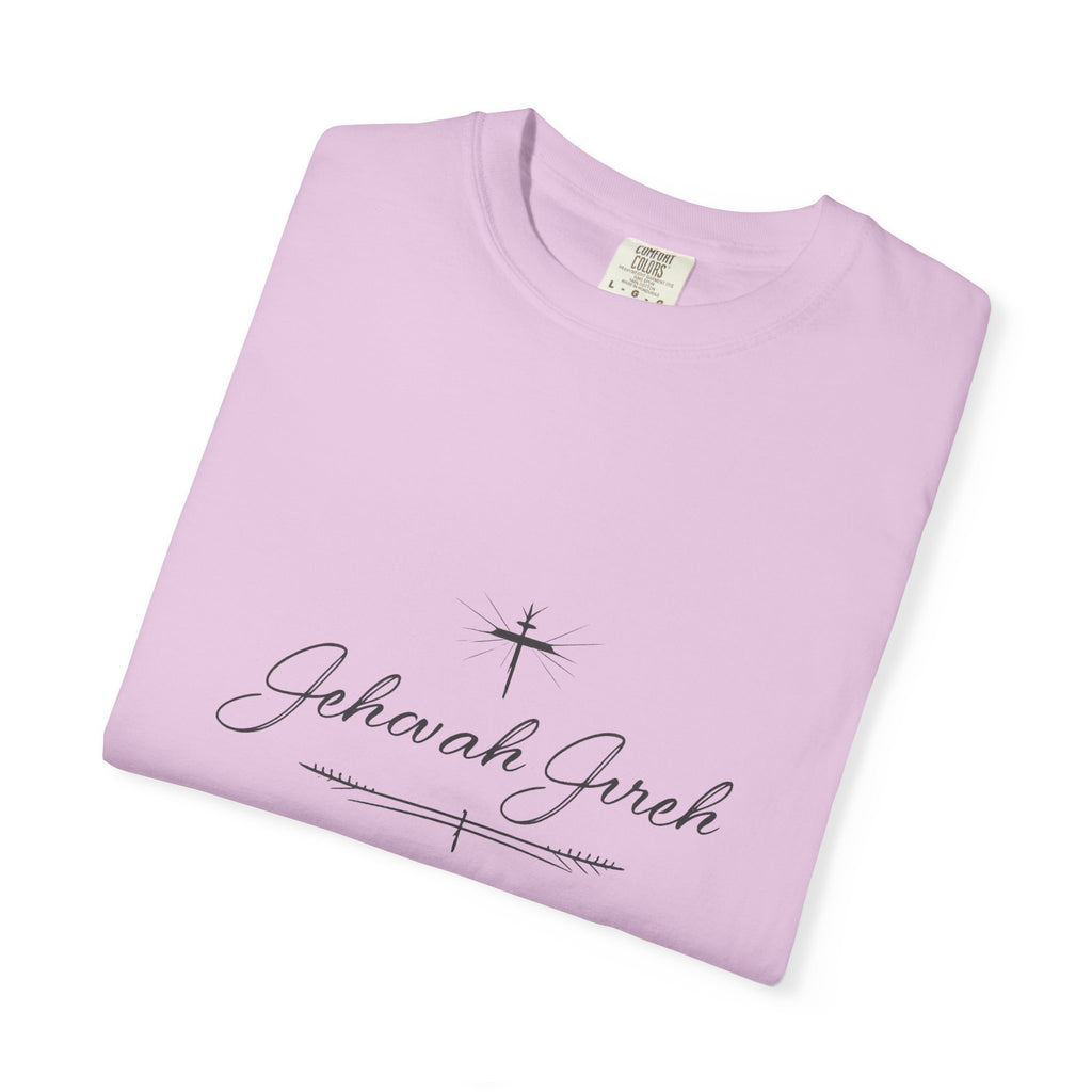 Faithful Script T-Shirt — "Jehovah Jireh" Cross Front & "God Is My Provider" Back