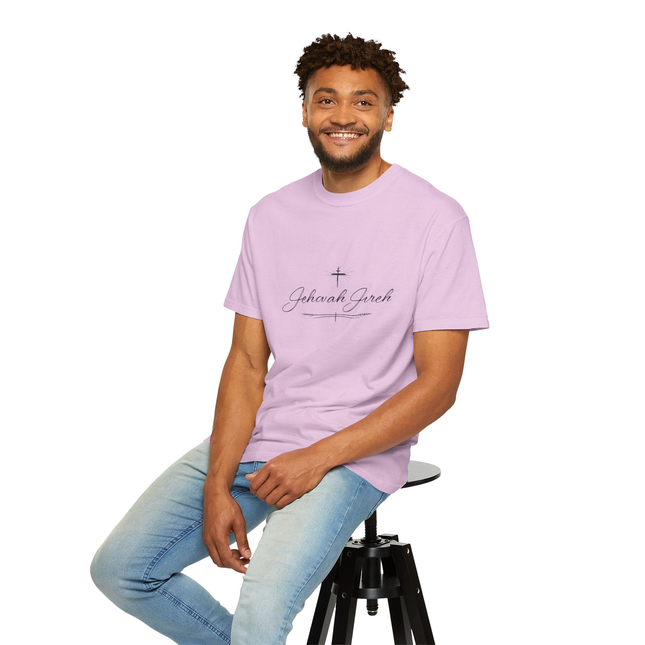 Faithful Script T-Shirt — "Jehovah Jireh" Cross Front & "God Is My Provider" Back