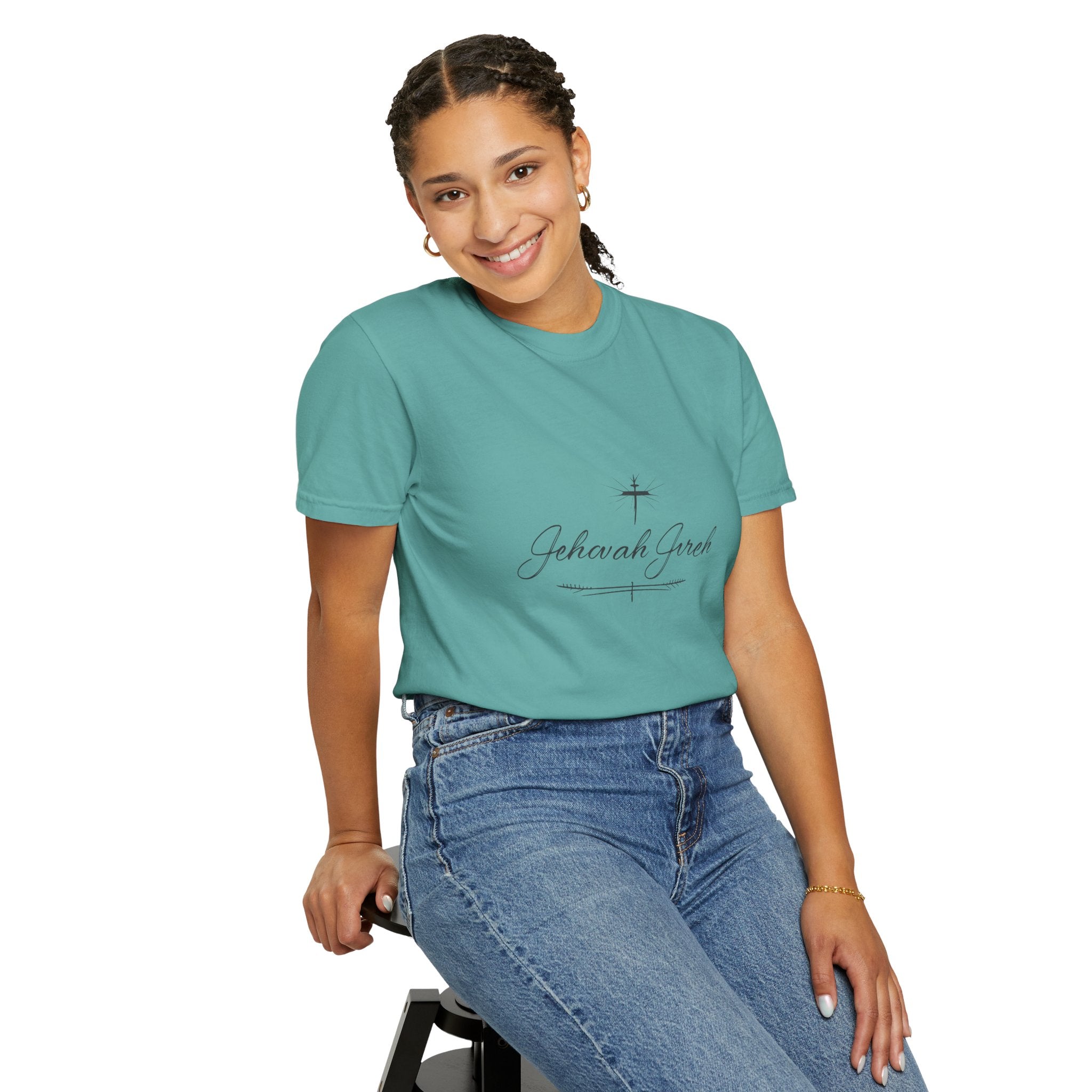 Faithful Script T-Shirt — "Jehovah Jireh" Cross Front & "God Is My Provider" Back