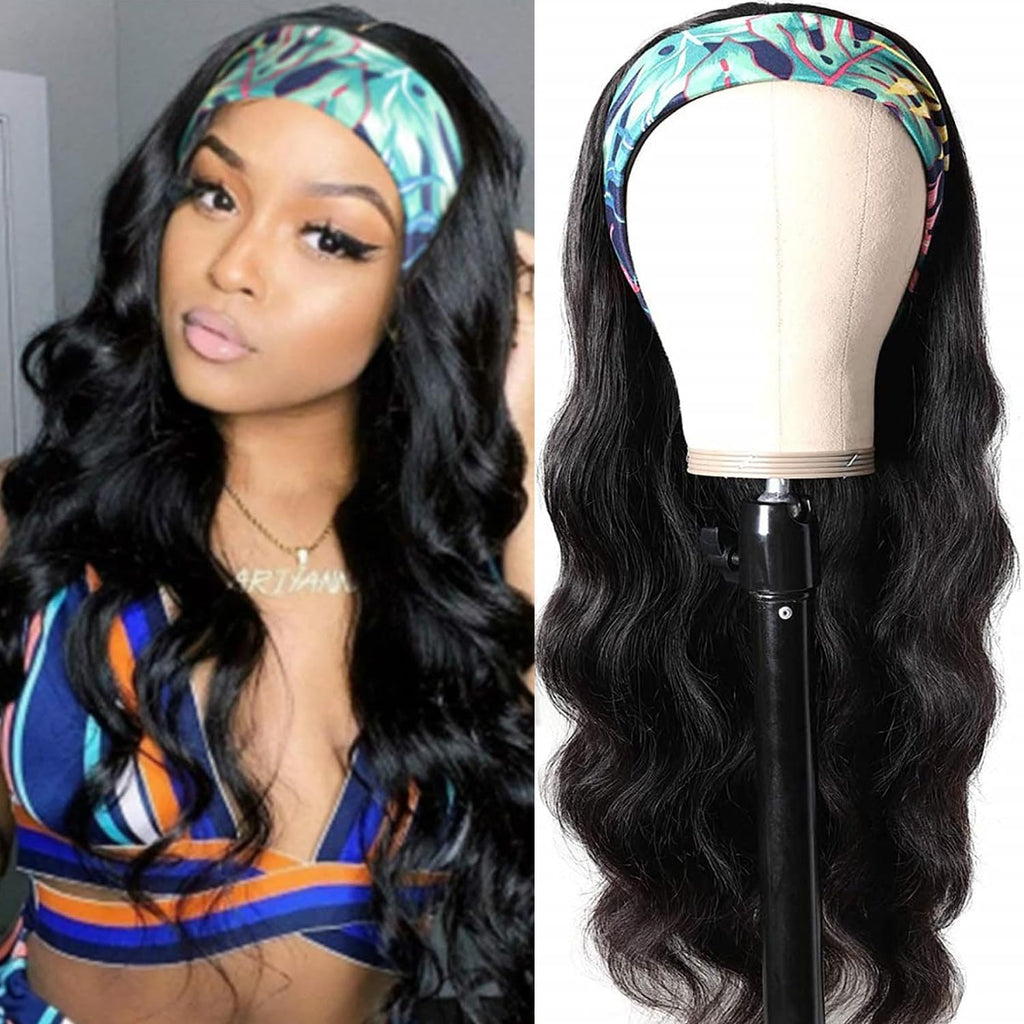 Headband Wig Human Hair Body Wave Headband Wigs for Black Women 26 Inch None Lace Front Wig Wear and Go Glueless Machine Made Brazilian Virgin Body Wave Natural Color