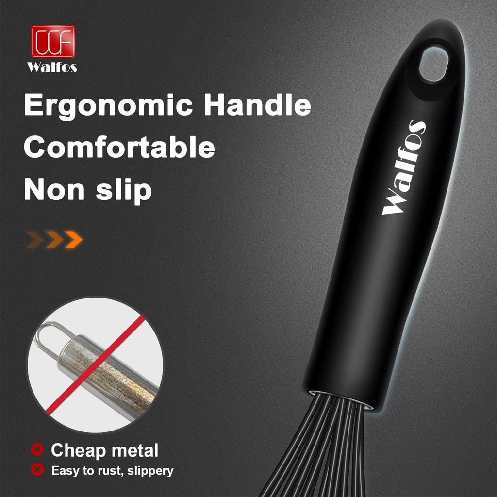 Silicone Whisk,Stainless Steel Wire Whisk Set of 3 -Heat Resistant 480°F Kitchen Whisks for Non-Stick Cookware,Balloon Egg Beater Perfect for Blending,Whisking,Beating,Frothing & Stirring,Black