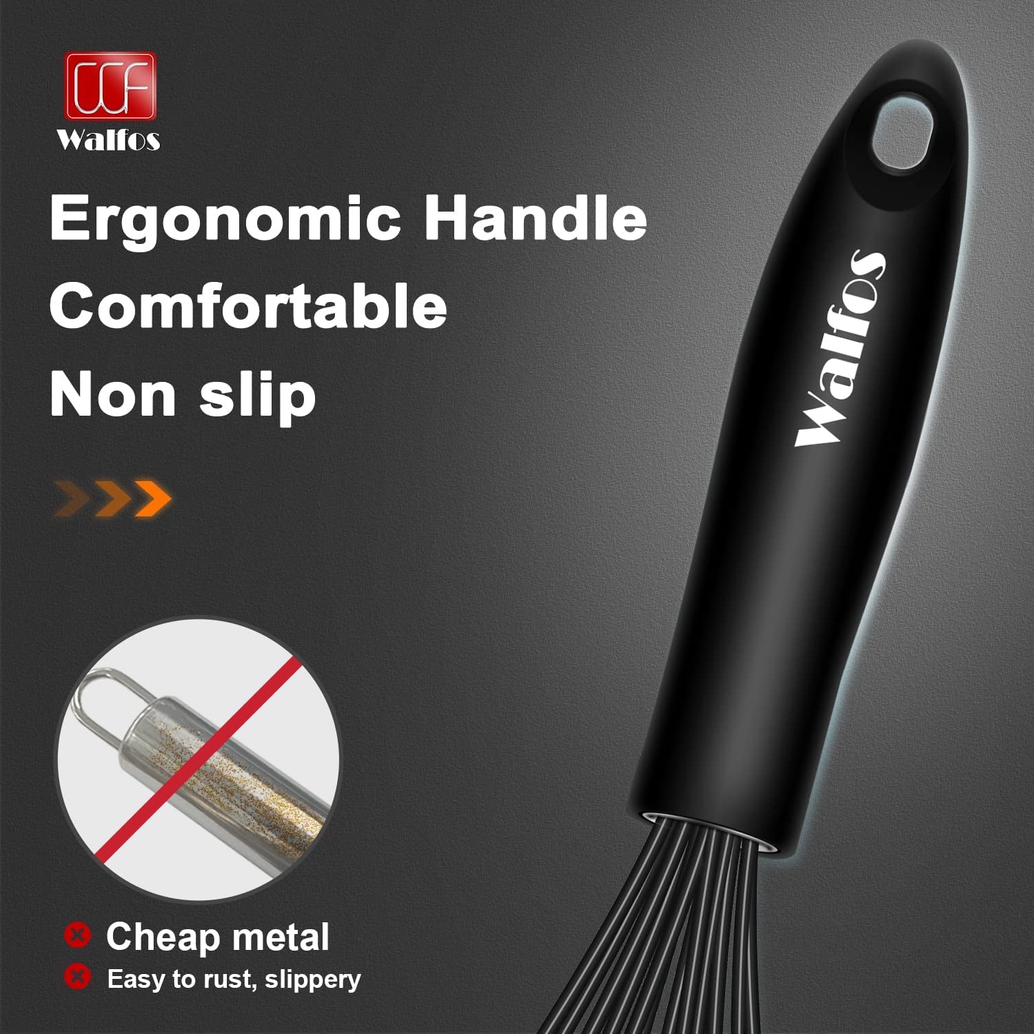 Silicone Whisk,Stainless Steel Wire Whisk Set of 3 -Heat Resistant 480°F Kitchen Whisks for Non-Stick Cookware,Balloon Egg Beater Perfect for Blending,Whisking,Beating,Frothing & Stirring,Black