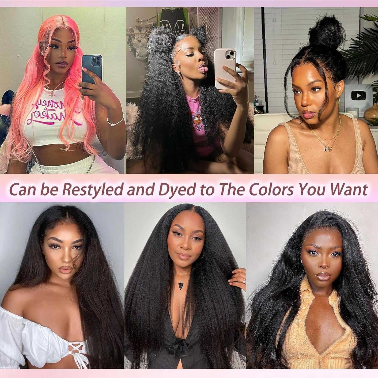 360 Lace Front Wigs Human Hair Kinky Straight Human Hair Wig 200 Density Kinky Straight Wig (Natural, 18 Inch)