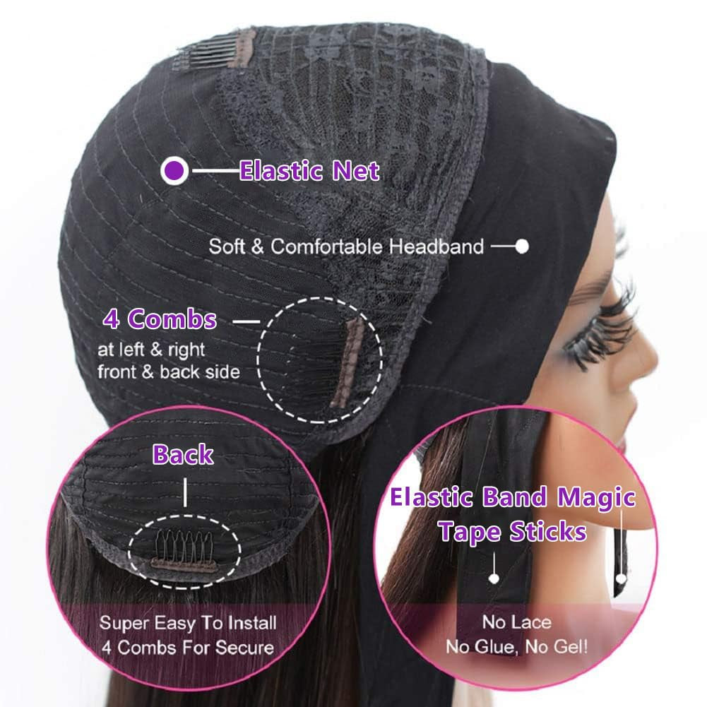 Headband Wig Human Hair Body Wave Headband Wigs for Black Women 26 Inch None Lace Front Wig Wear and Go Glueless Machine Made Brazilian Virgin Body Wave Natural Color