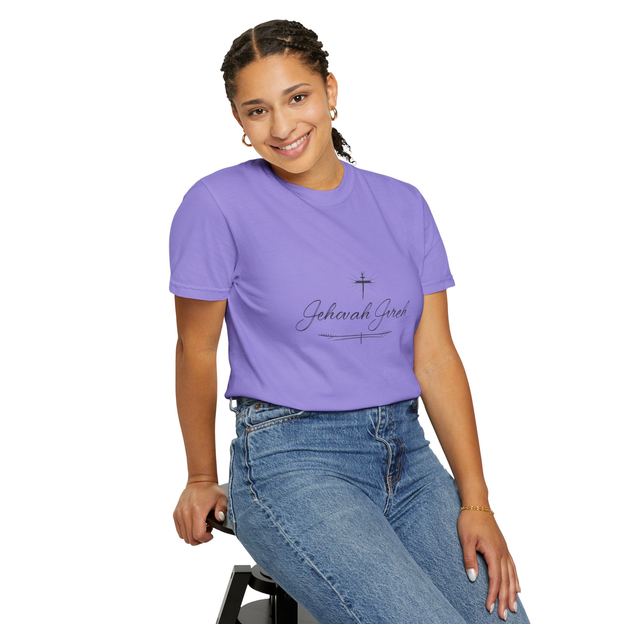 Faithful Script T-Shirt — "Jehovah Jireh" Cross Front & "God Is My Provider" Back