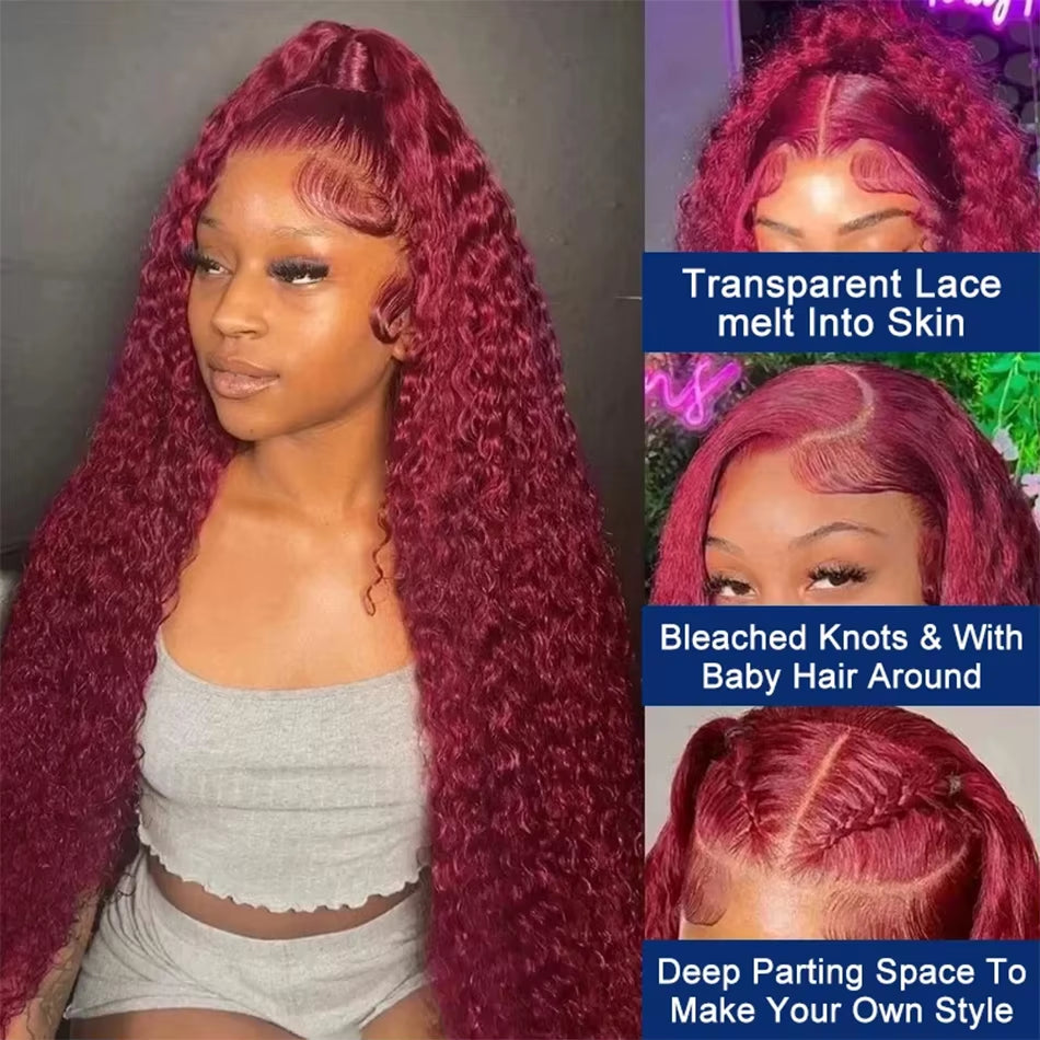 Red Wig 99J Burgundy Lace Front Wig 13X4 Curly Human Hair Wigs Hd Lace Wig 13X6 Human Hair Colored Deep Wave Frontal Wig