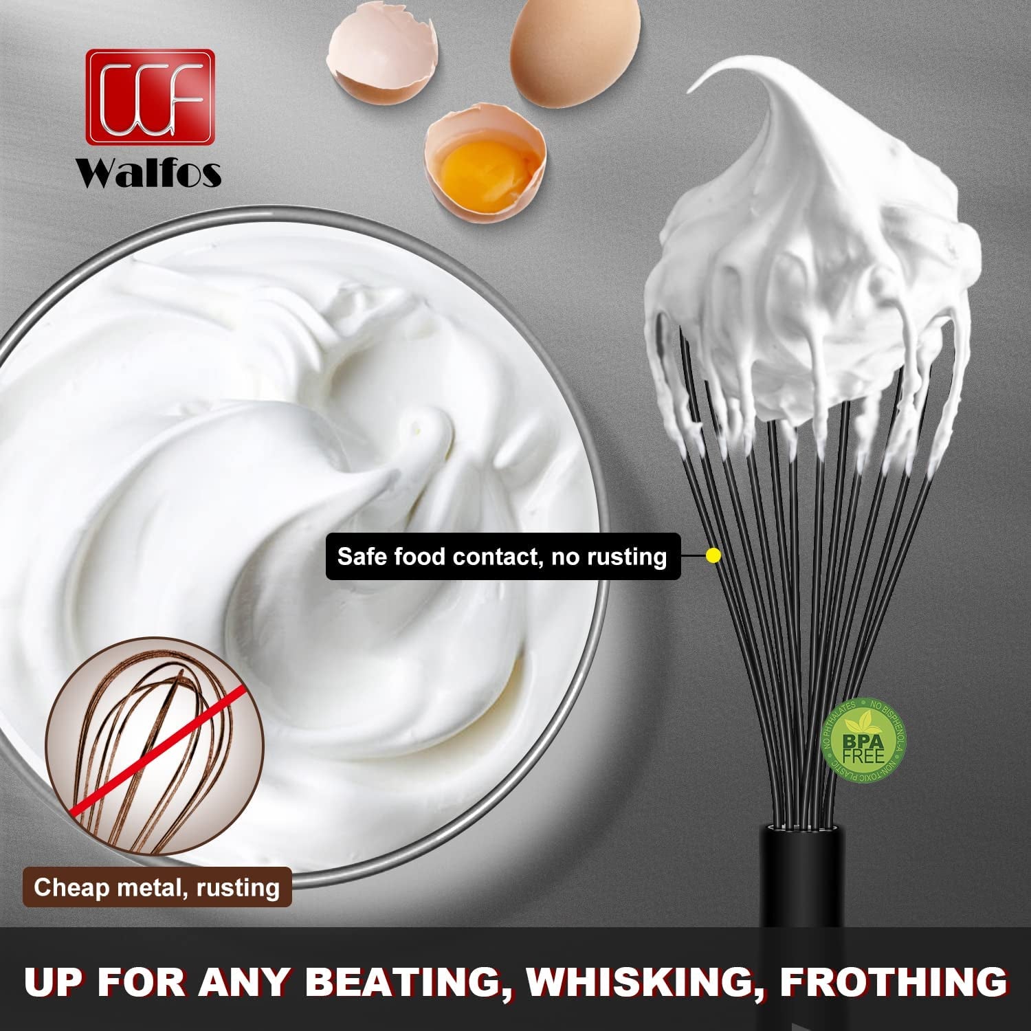 Silicone Whisk,Stainless Steel Wire Whisk Set of 3 -Heat Resistant 480°F Kitchen Whisks for Non-Stick Cookware,Balloon Egg Beater Perfect for Blending,Whisking,Beating,Frothing & Stirring,Black