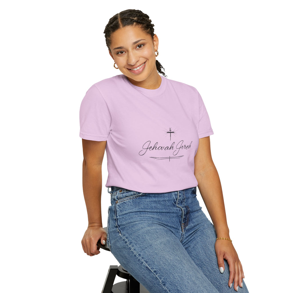 Faithful Script T-Shirt — "Jehovah Jireh" Cross Front & "God Is My Provider" Back