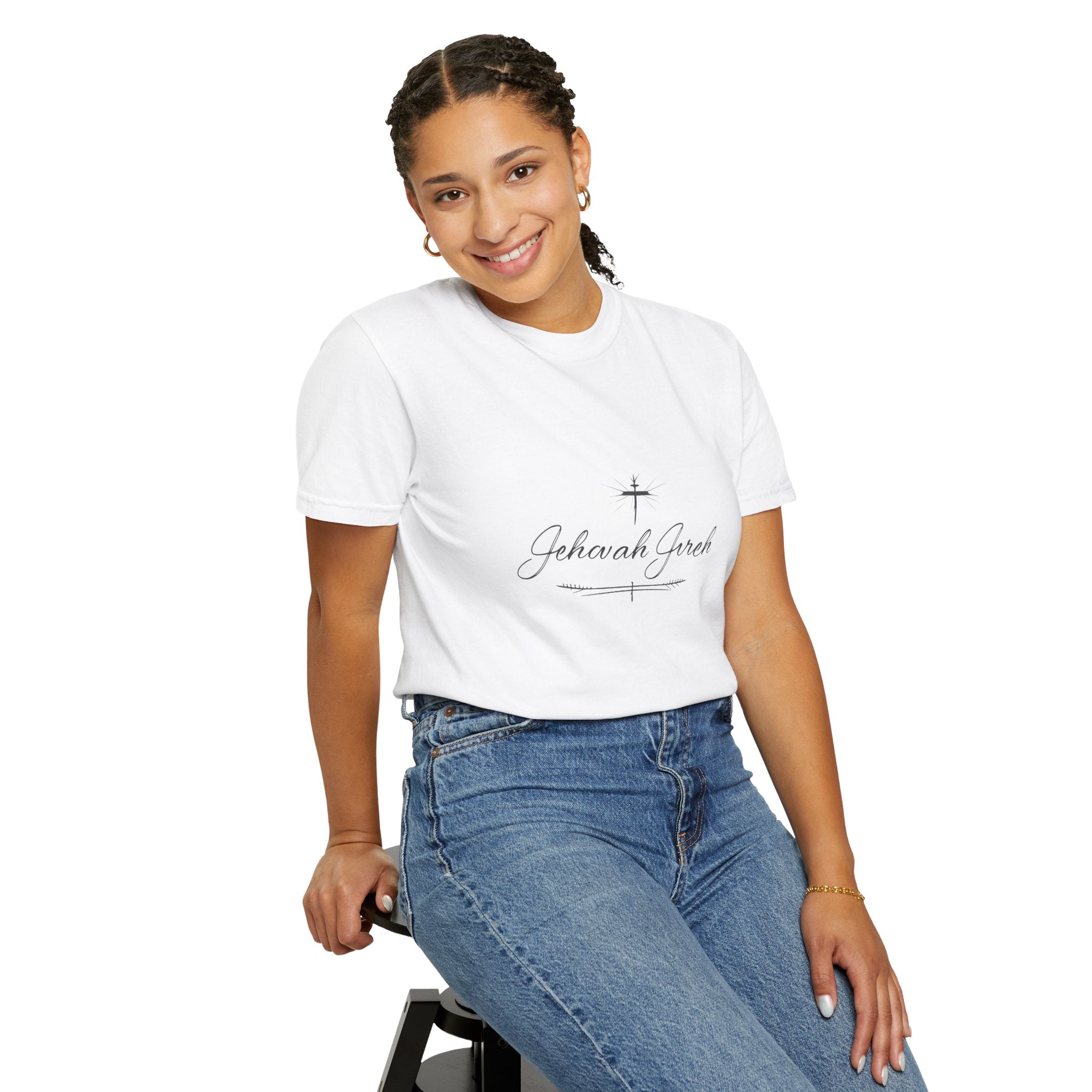 Faithful Script T-Shirt — "Jehovah Jireh" Cross Front & "God Is My Provider" Back