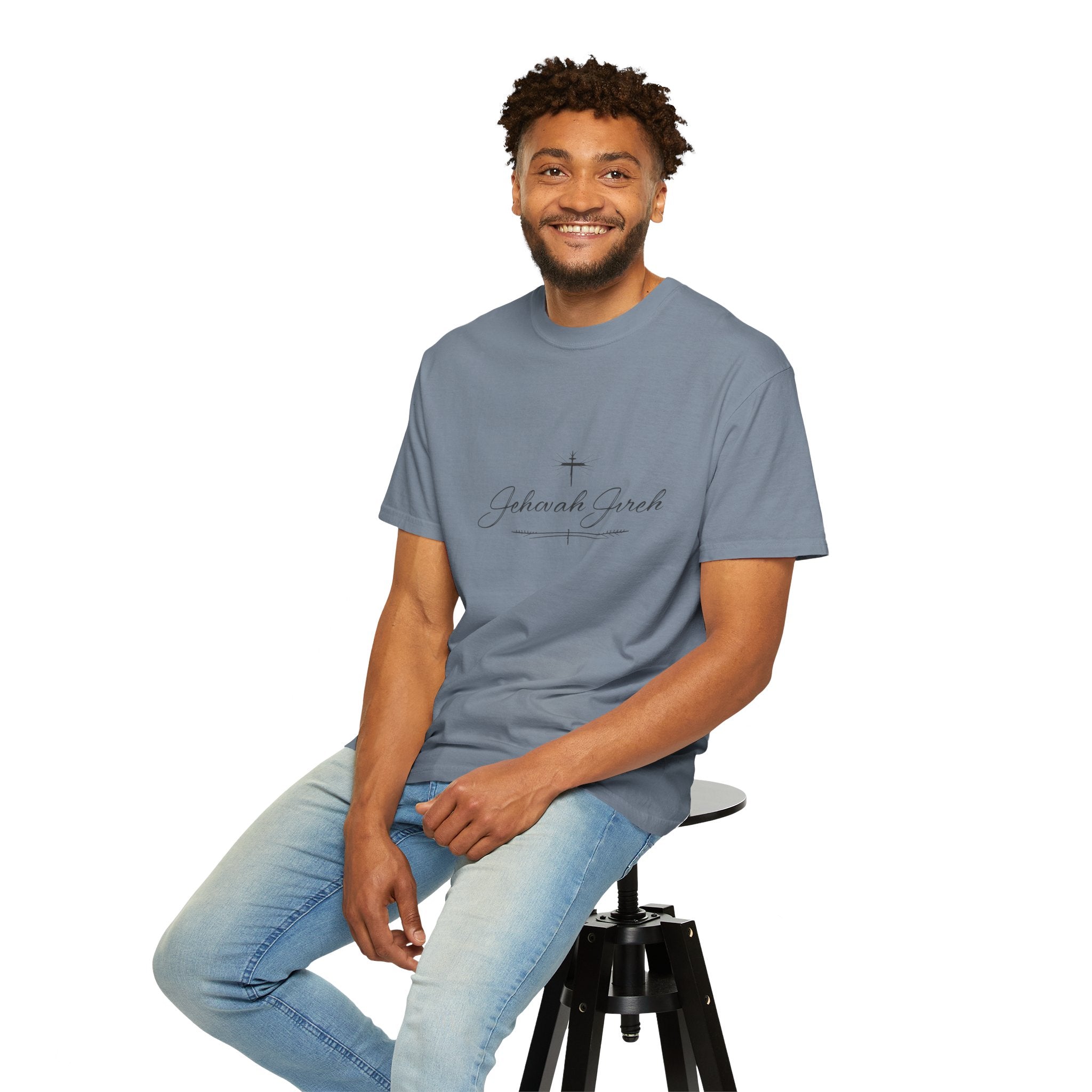 Faithful Script T-Shirt — "Jehovah Jireh" Cross Front & "God Is My Provider" Back