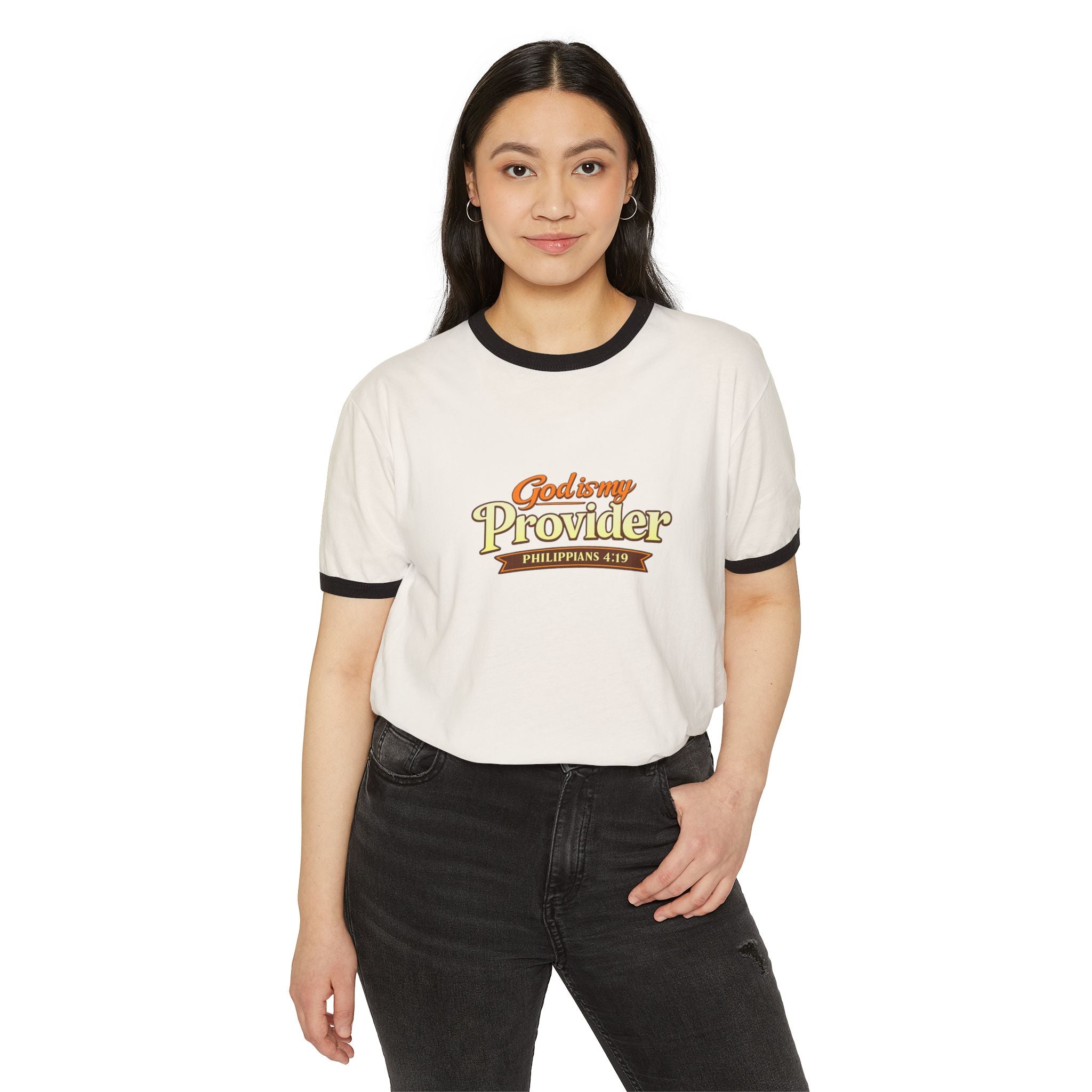 God is My Provider Ringer Tee — Christian Faith Vintage-Style T-Shirt