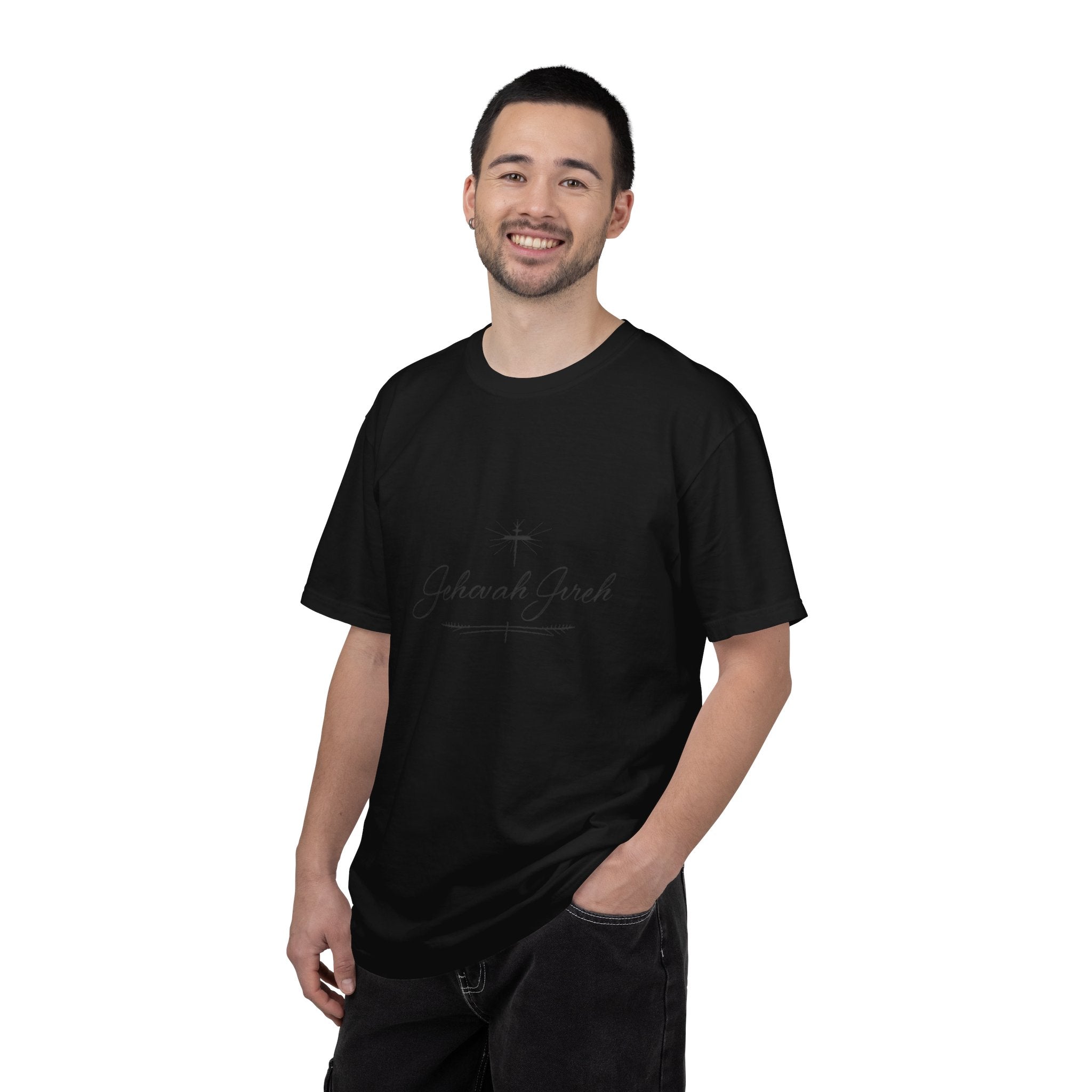 Faithful Script T-Shirt — "Jehovah Jireh" Cross Front & "God Is My Provider" Back