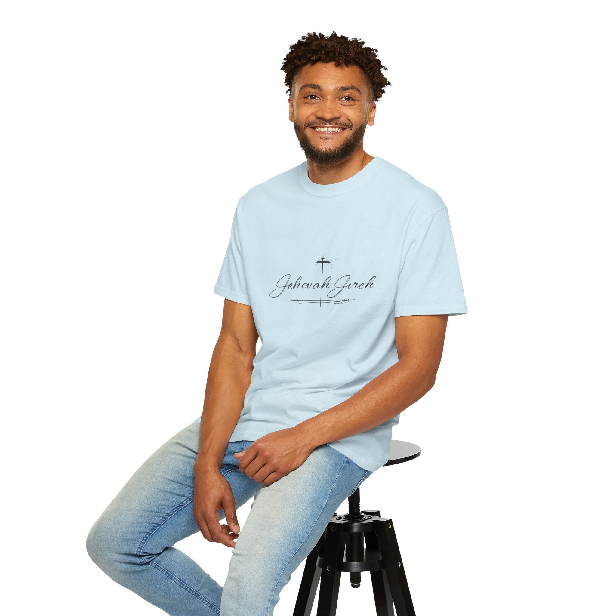 Faithful Script T-Shirt — "Jehovah Jireh" Cross Front & "God Is My Provider" Back