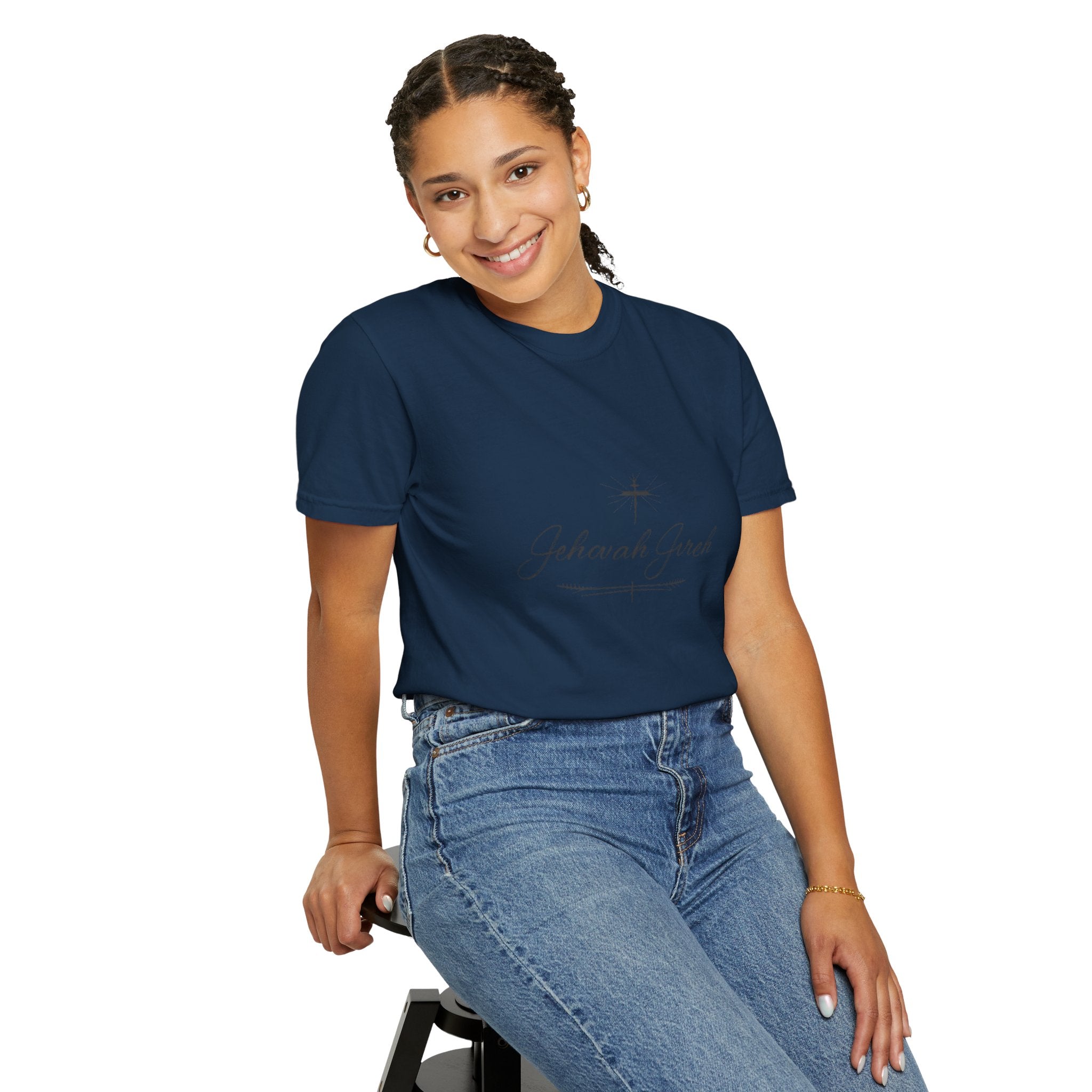Faithful Script T-Shirt — "Jehovah Jireh" Cross Front & "God Is My Provider" Back