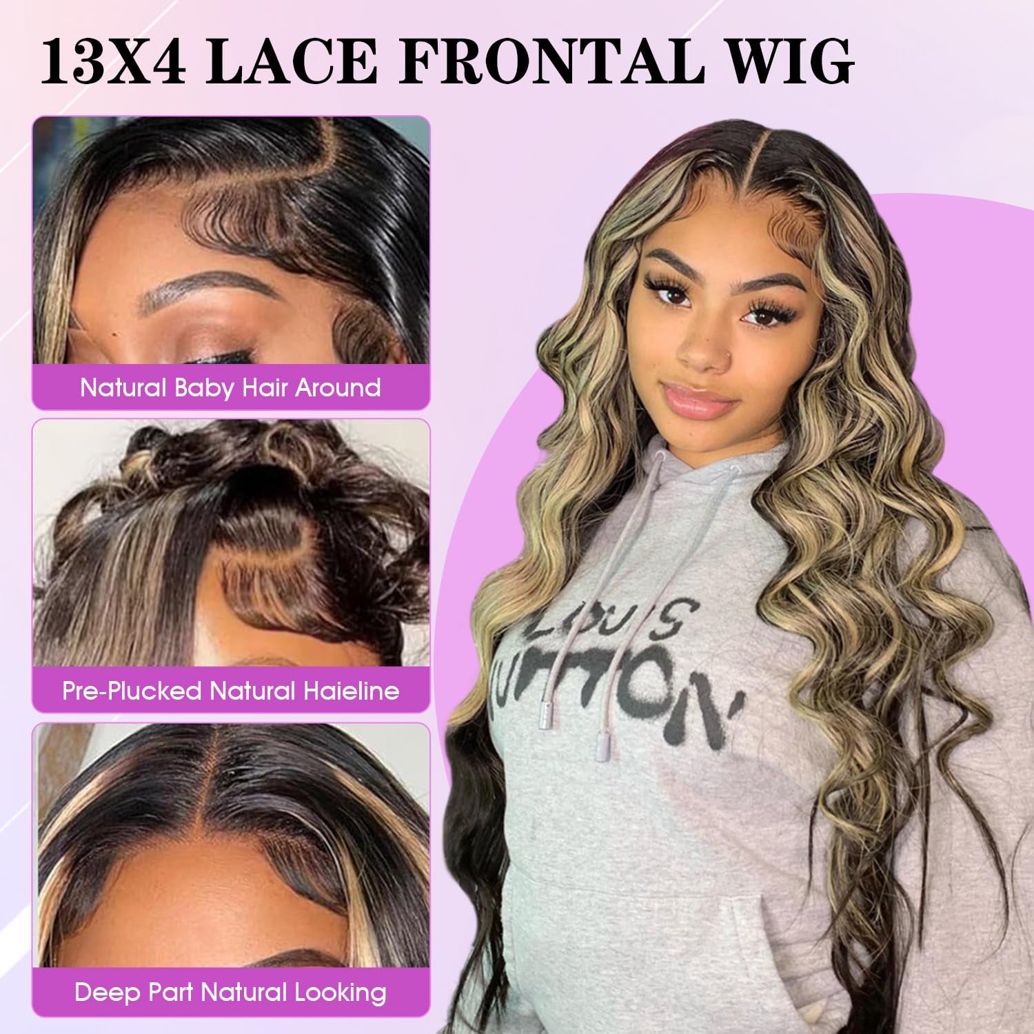 Ombre Lace Front Wig Human Hair Pre Plucked 1B/27 Highlight Lace Front Wig Human Hair with Baby 180 Density 13X4 Body Wave Colored Lace Front Wigs Human Hair Glueless Wigs 20 Inch