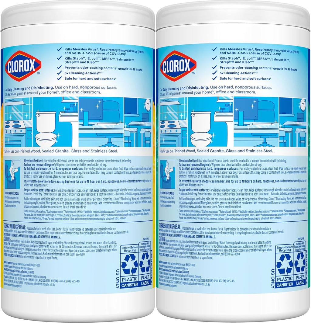 Disinfecting Wipes Value Pack, Bleach Free Cleaning Wipes, 75 Count Each, Pack of 2, Packaging May Vary