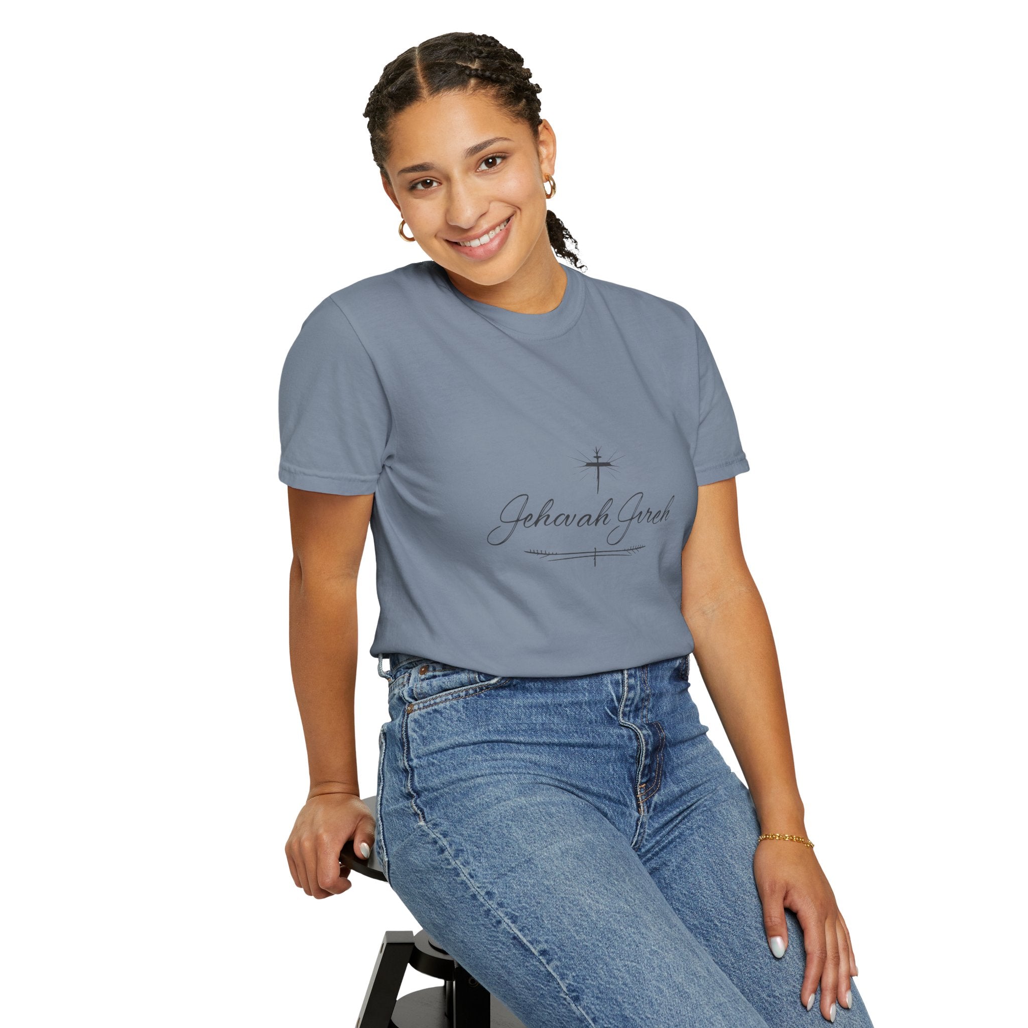 Faithful Script T-Shirt — "Jehovah Jireh" Cross Front & "God Is My Provider" Back