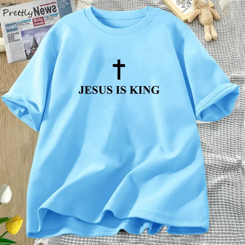 Jesus Is King T-Shirt Women Cotton Cross Faith Christian Tshirt Unisex Short Sleeve Religious Tee Womens Clothing Streetwear