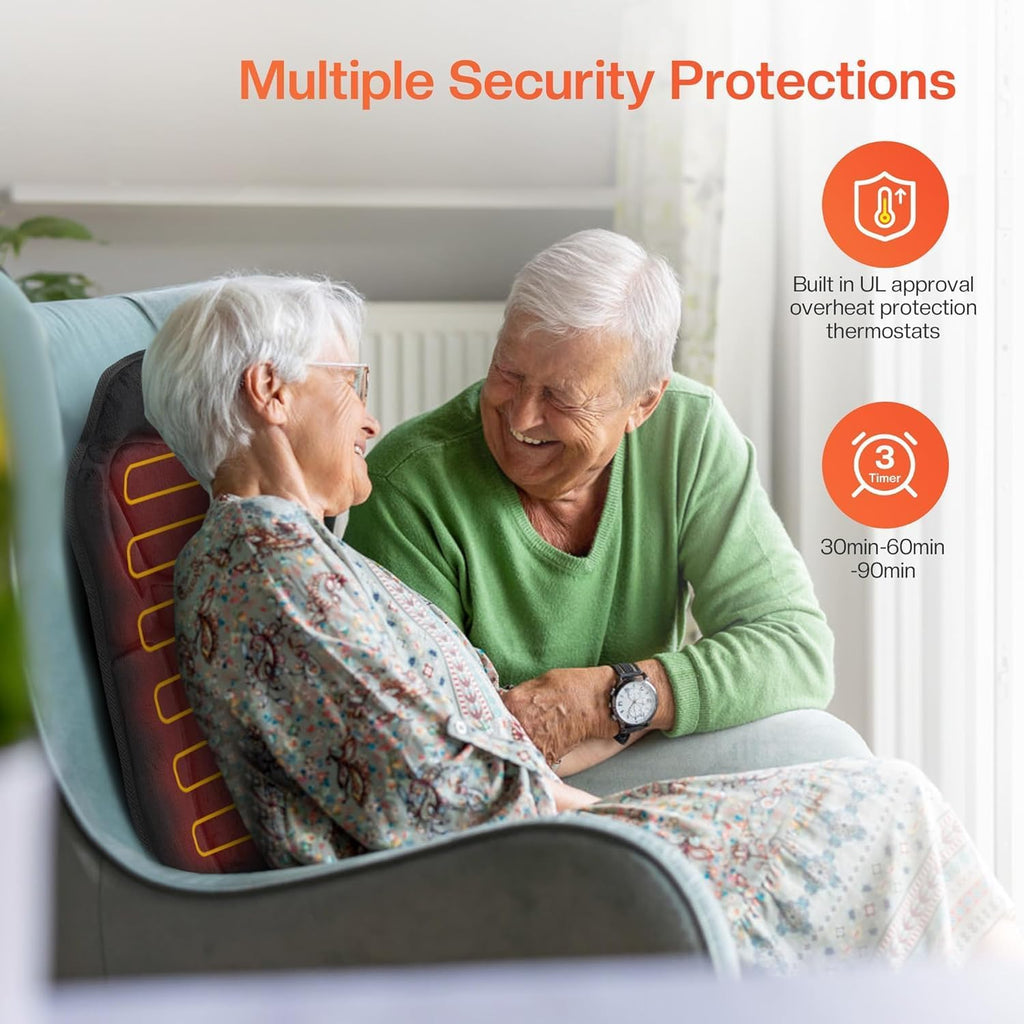 Back Massager Chair Pad, Back Massager with Heat, 5 Vibration Modes & 2 Heat Levels Massage Seat Cushion, Electric Massage Pad for Back Pain Relief, Christmas Gifts for Dad, Men, Mom, Women