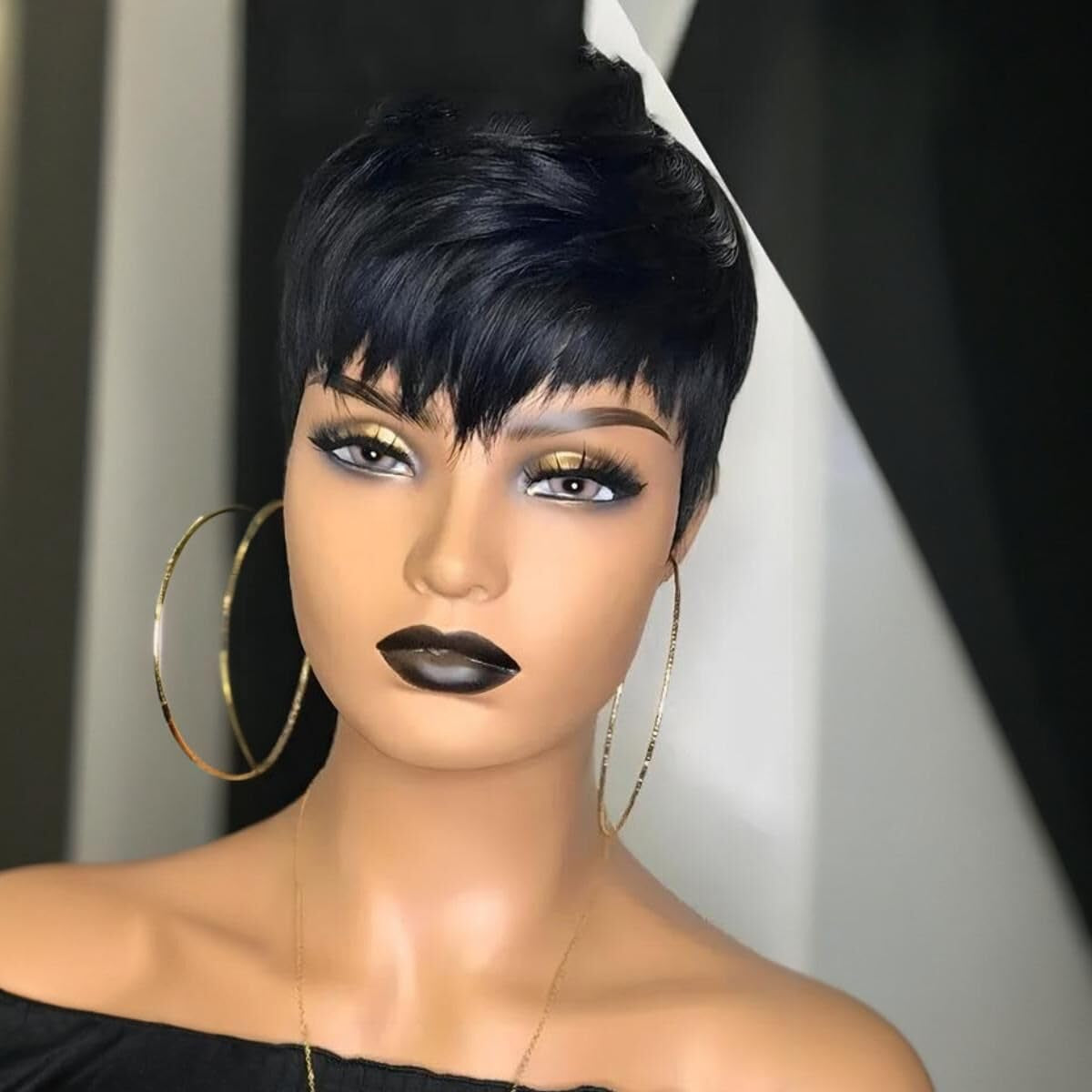 Pixie Wigs Human Hair Wigs with Bangs Short Layered Pixie Cut Wigs for Black Women Brazilian Virgin Staight Human Hair Wigs for Women Glueless Wigs Natural Black Color (1B Color)