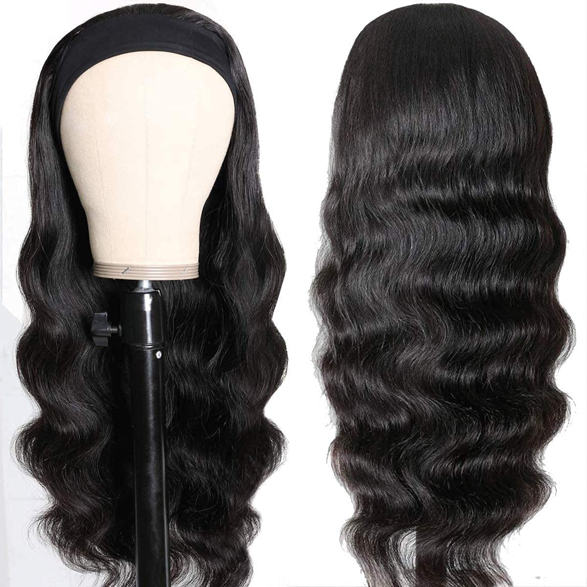 Headband Wig Human Hair Body Wave Headband Wigs for Black Women 26 Inch None Lace Front Wig Wear and Go Glueless Machine Made Brazilian Virgin Body Wave Natural Color