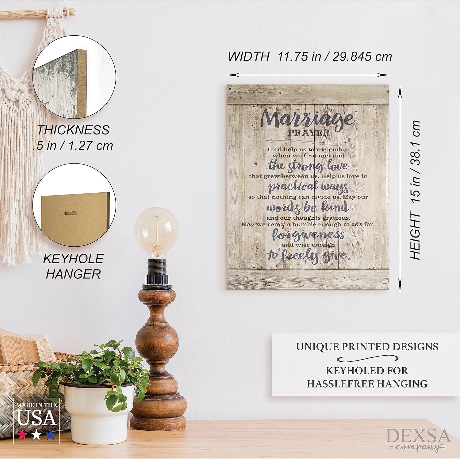 Marriage Prayer Wood Plaque - Made in the USA - 11.75"X15" - Classy Frame Wall Hanging Decoration | Lord, Help Us to Remember When We First Met | Christian Family Religious Home Decor Saying