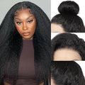 360 Lace Front Wigs Human Hair Kinky Straight Human Hair Wig 200 Density Kinky Straight Wig (Natural, 18 Inch)