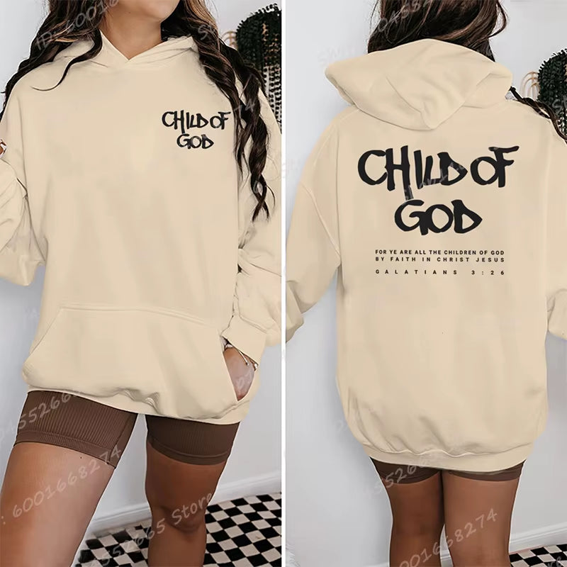 I Am a God Child Letter Print Hoodies Christian God Sweatshirts Hooded Pullover Pray the Lord Sweatshirt Women'S Clothing