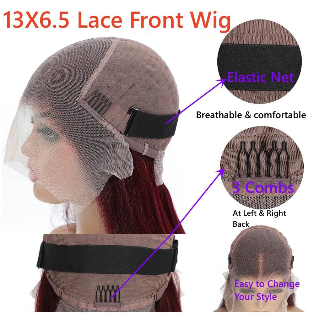 32 Inch 99J Burgundy Lace Front Wigs Human Hair 13X6.5 Straight HD Lace Front Wigs Human Hair 250% Density Glueless Straight Wigs Human Hair Pre Plucked with Baby Hair (99J Burgundy Wigs, 32 Inch)