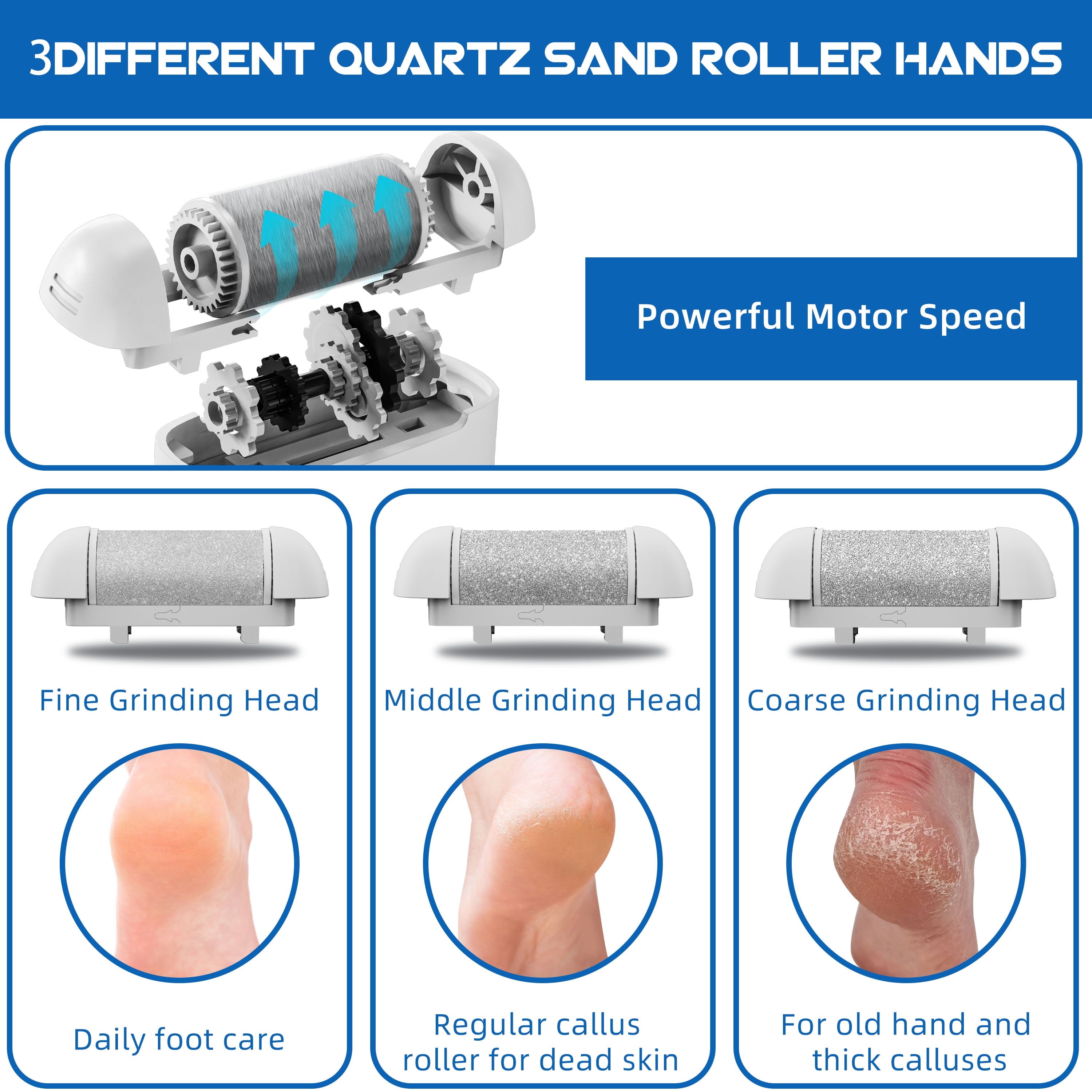 Electric Callus Remover for Feet, Portable Foot File with 18-In-1 Kit, Waterproof, 3 Roller Heads, 2 Speeds