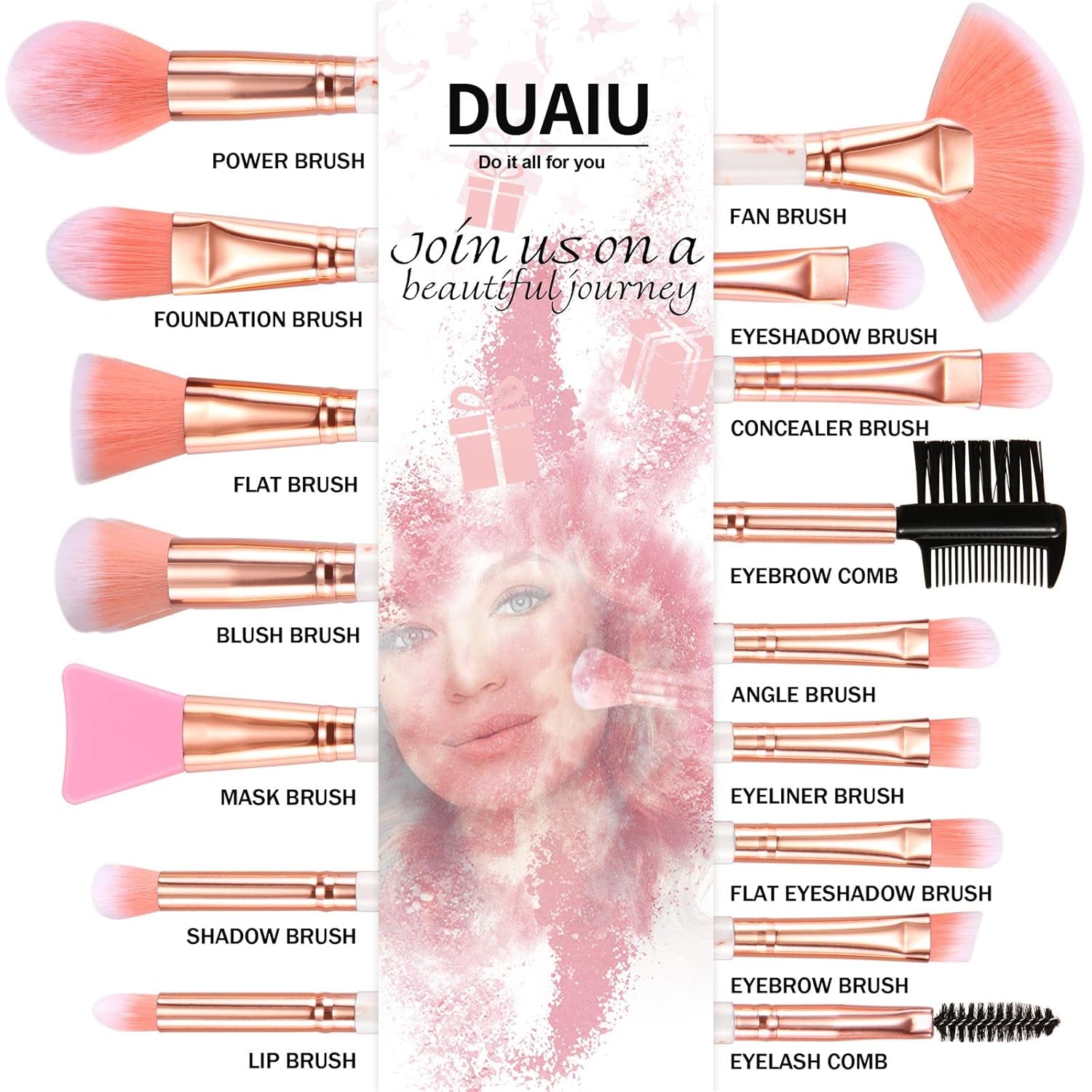 Professional Makeup Brushes Set 16PCS Marble Handle with 4Pcs Sponge Blenders Foundation Brushes Eyeshadow Brush Lip Brush Silicone Face Mask Brush Make up Tool