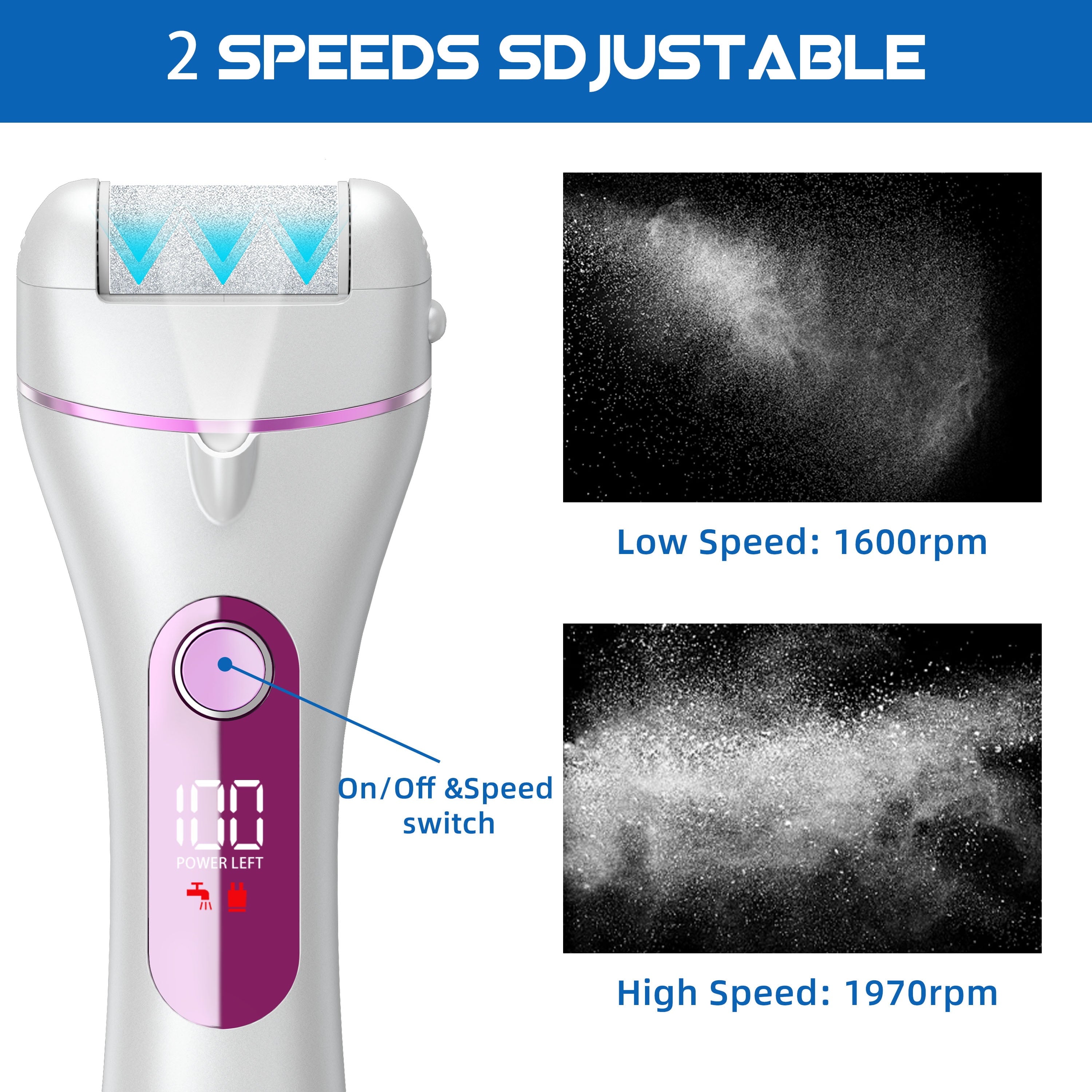 Electric Callus Remover for Feet, Portable Foot File with 18-In-1 Kit, Waterproof, 3 Roller Heads, 2 Speeds